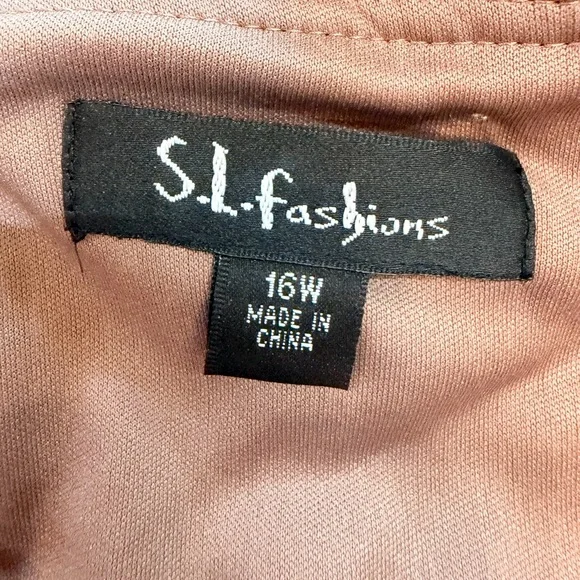NWT SL Fashions 16W Bronze Tiered Dress Embellished Neck Cocktail Wedding Guest - Picture 7 of 13